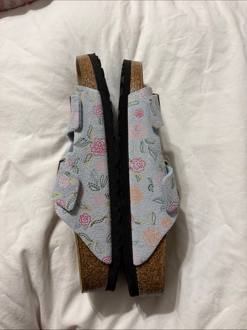 Birkenstock Floral Double-Buckle Sandals - Light Blue with Pink & Peach Flowers - Picture 5 of 5
